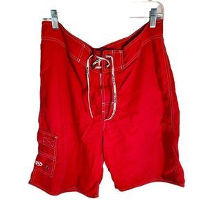 NO FEAR Board Shorts Mens Size 34 Red With Gold Logo